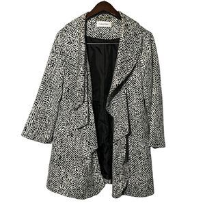 Calvin Klein Women's Black/White Ruffled Open-Front Lined 3/4 Sleeves Jacket 14